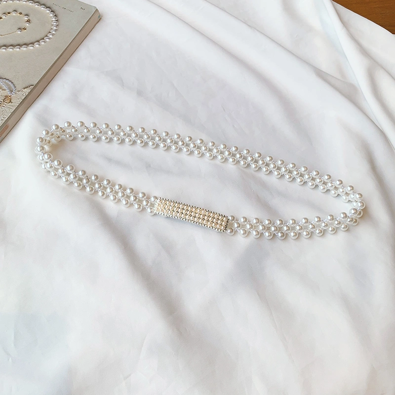 Pearl encrusted elastic pearl waist chain