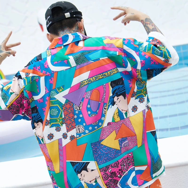 2021 new Hong Kong style trend Hawaii beach casual loose shirt Harajuku tb men's short-sleeved printed shirt