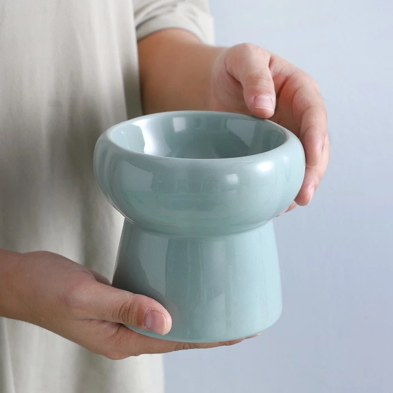 Ceramic cat bowl protects cervical spine high feet