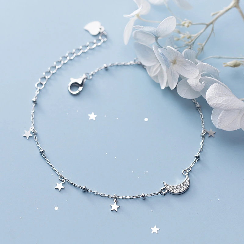 Moon small silver beads bracelet