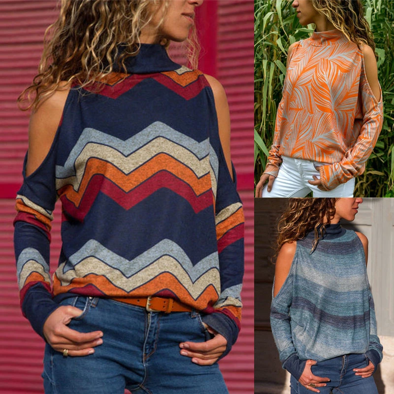 High collar leaking shoulder knit top