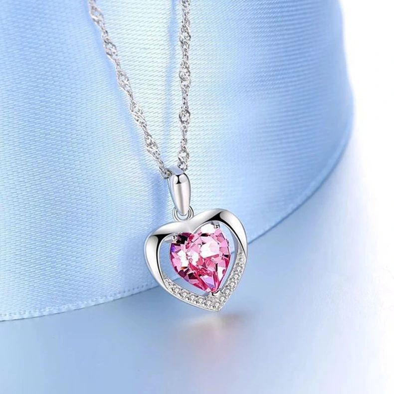 925 Sterling Silver Necklace in my heart forever Korean jewelry wholesale Silvercrystal pendant on behalf of factory direct sales