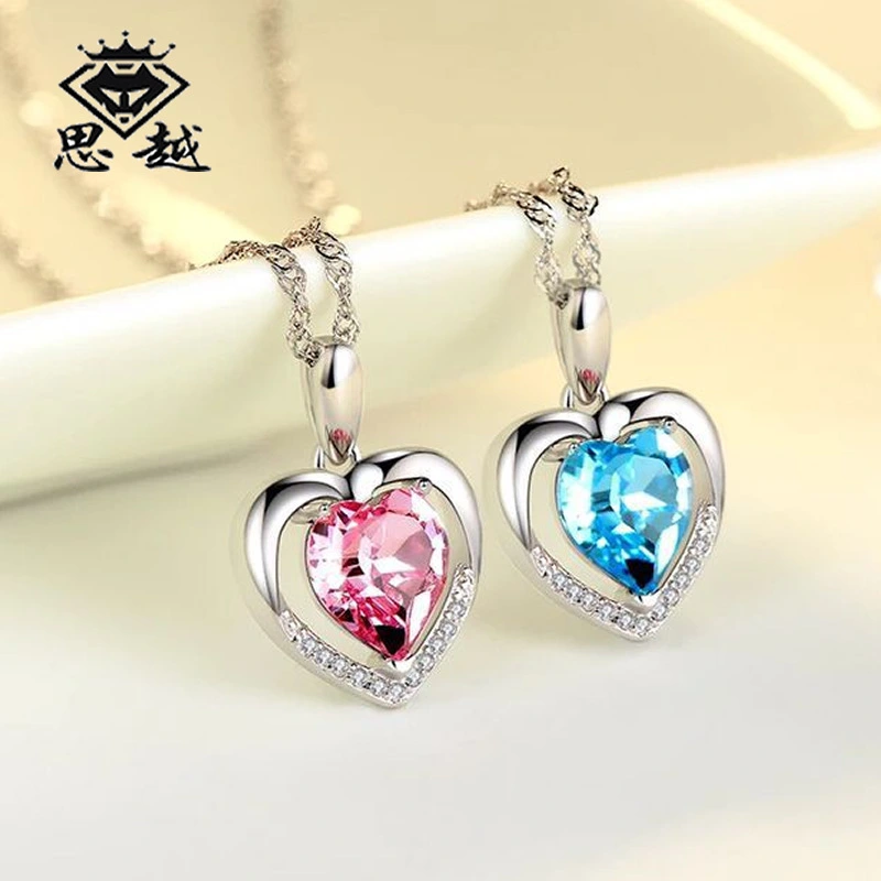 925 Sterling Silver Necklace in my heart forever Korean jewelry wholesale Silvercrystal pendant on behalf of factory direct sales