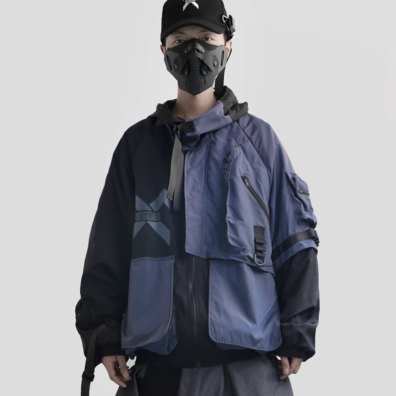 Loose hip-hop hooded cargo jacket