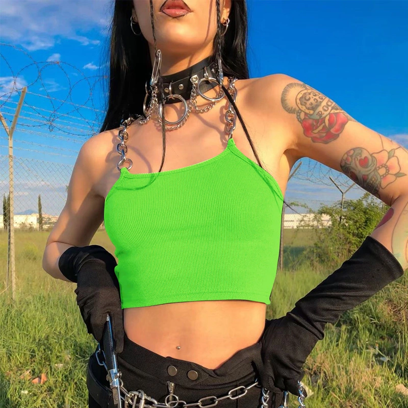 Summer women's new iron chain sling umbilical vest short