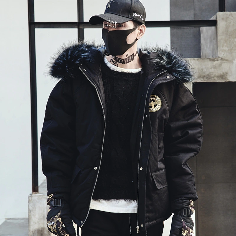 Hooded large fur collar coat