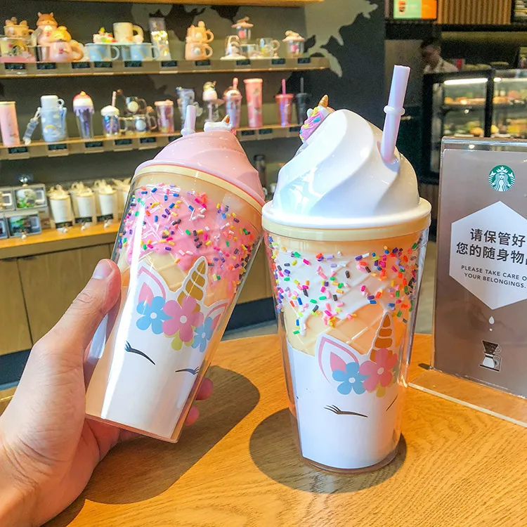 Unicorn Ice Cream Cartoon Straw Mug