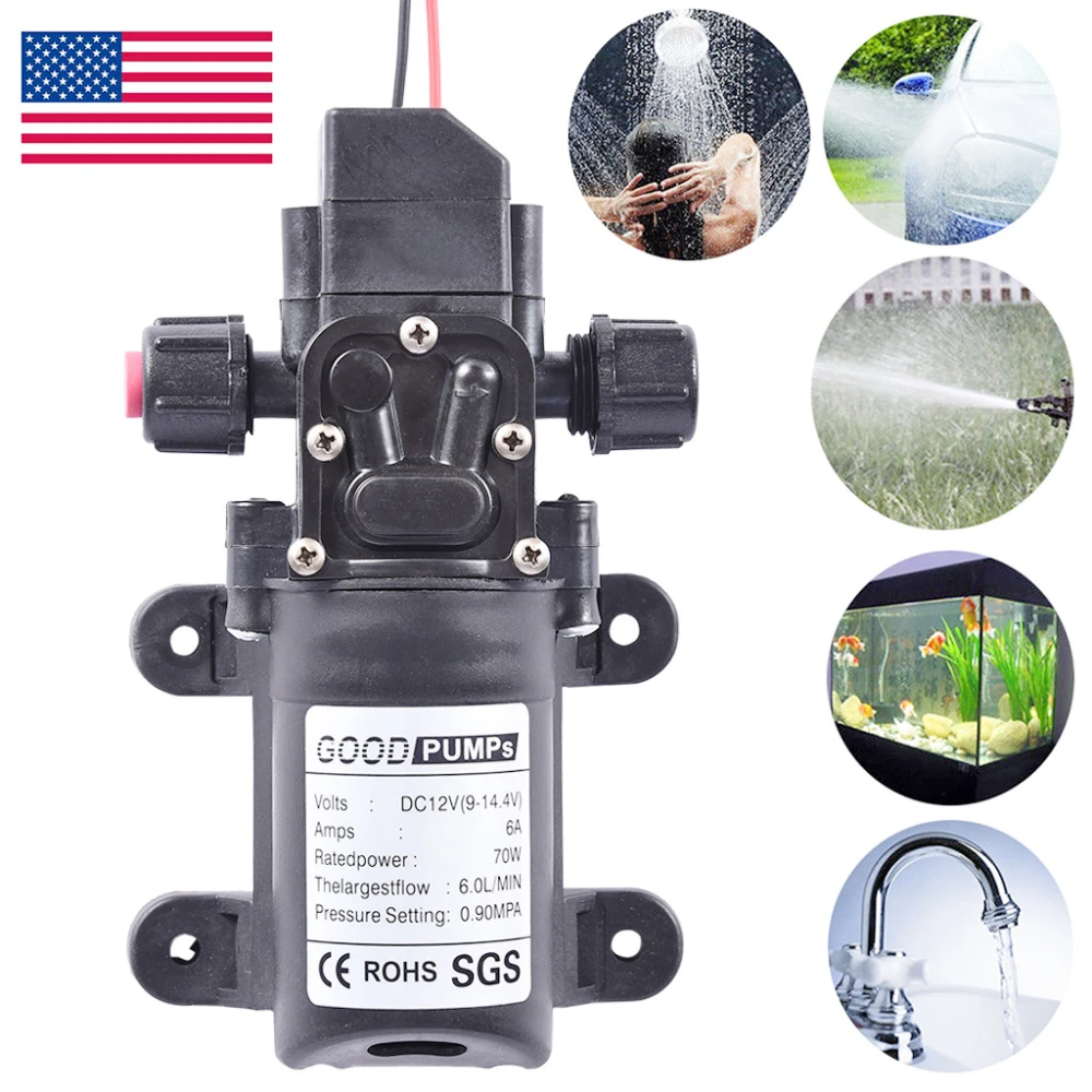 DC 12V 130PSI 6L/Min Water High Pressure Diaphragm Self Priming Pump 70W