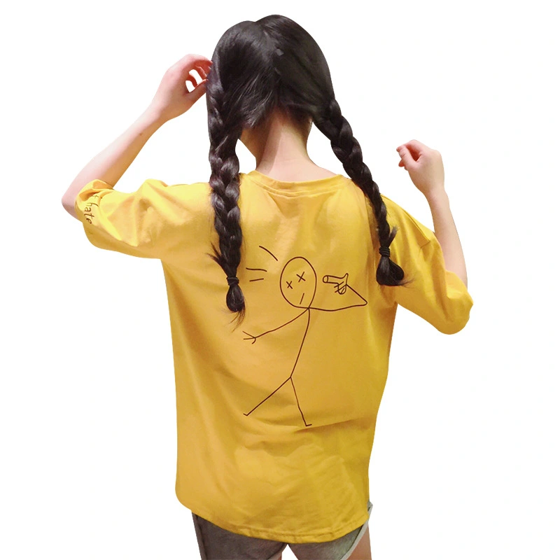 Town soul Zhu Yilong with the summer Korean version of the loose long paragraph short-sleeved cartoon villain print short-sleeved T-shirt female tide