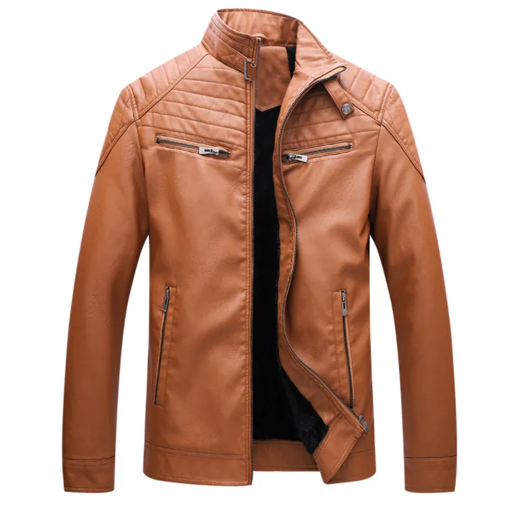 Large size foreign trade cross-border men's leather jacket autumn and winter men's plus velvet PU leather Zinc AliExpress WISH leather jacket