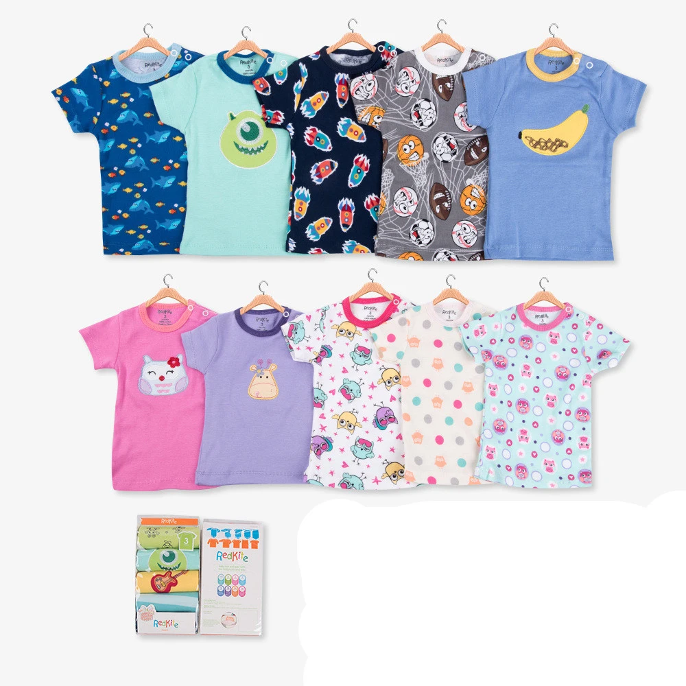 Short-sleeved Shoulder Button Children's T-shirt 5 Pack