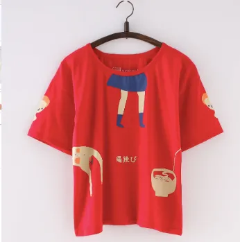 New cartoon swimming series printed round short sleeve T-shirt.