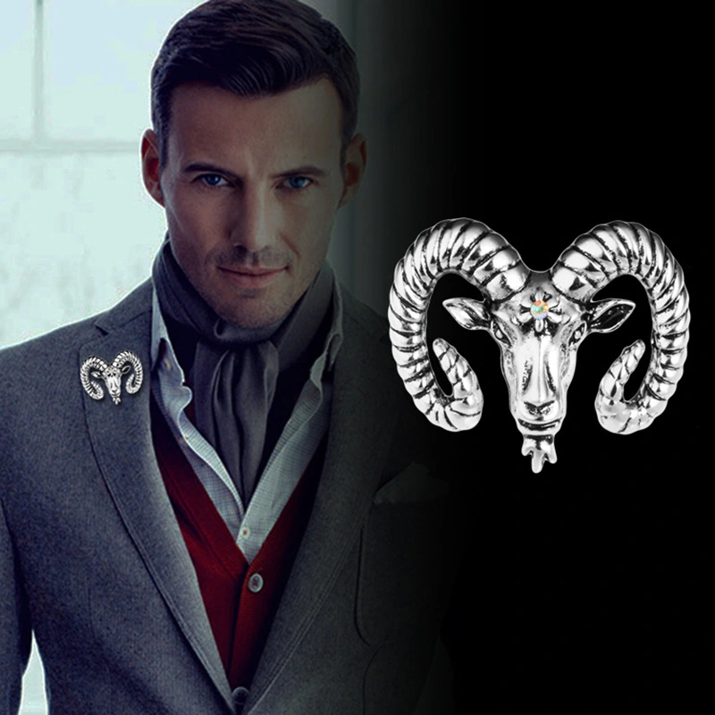 Retro Domineering Goat Head Brooch Men's Suit