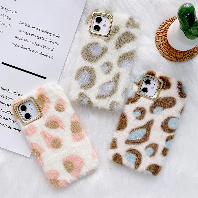 Plush Leopard Print Mobile Phone Case Anti - Fall Soft Shell