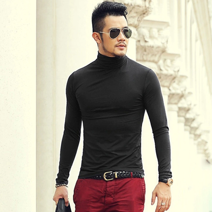Autumn solid color tight-fitting long-sleeved T-shirt male Slim warm high collar bottoming shirt