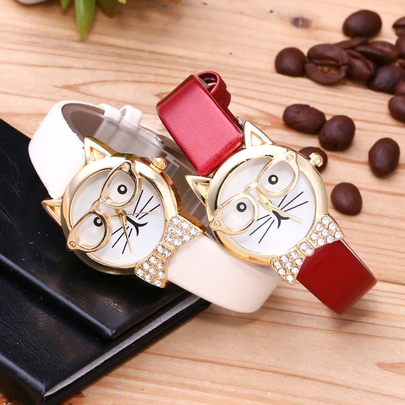 Light board mechanical cat glasses watch cat face small belt children watch cartoon student watch