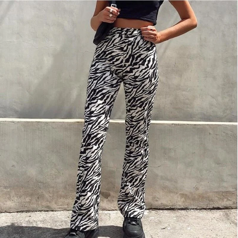 Animal Print High-Waisted Straight Slim Trousers