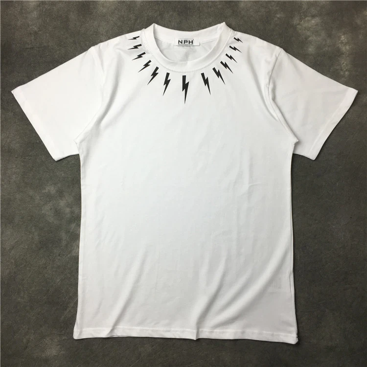 Europe and the United States tide brand summer new neckline lightning printing T-shirt men and women models cotton short-sleeved tee a generation