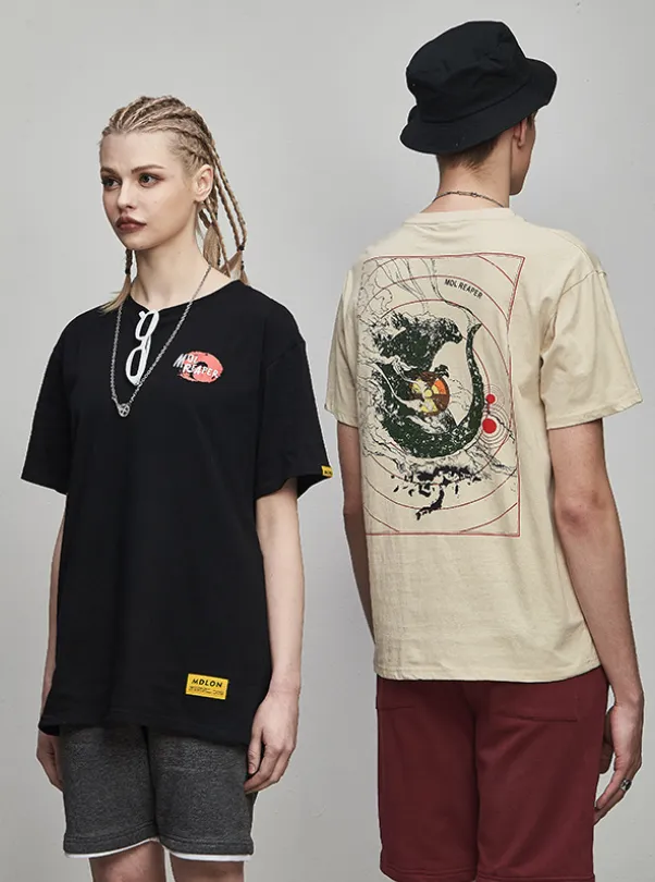 MDL men's 2021 spring and summer new European and American street fashion personality abstract art painting printing couple casual short-sleeved T-shirt