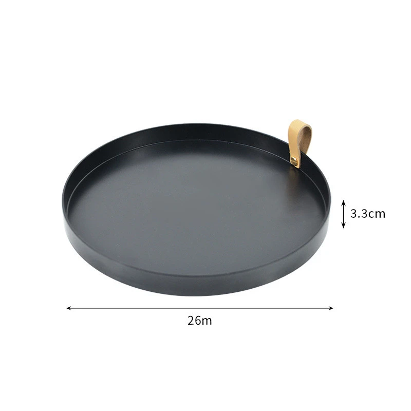 Zhubaijia Round Storage Plate Tabletop Tray Ornament Storage Plate Household Porch Leather Handle