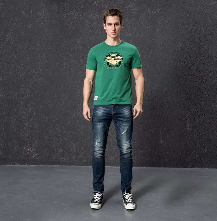 Summer creative wild washed sanding men's short-sleeved T-shirt