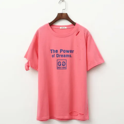 MERRY PRETTY Sweet Style Women Letter Printed T Shirt 2021 Hole Fashion Design Short Sleeve Top Ladies Casual Loose Summer Tee