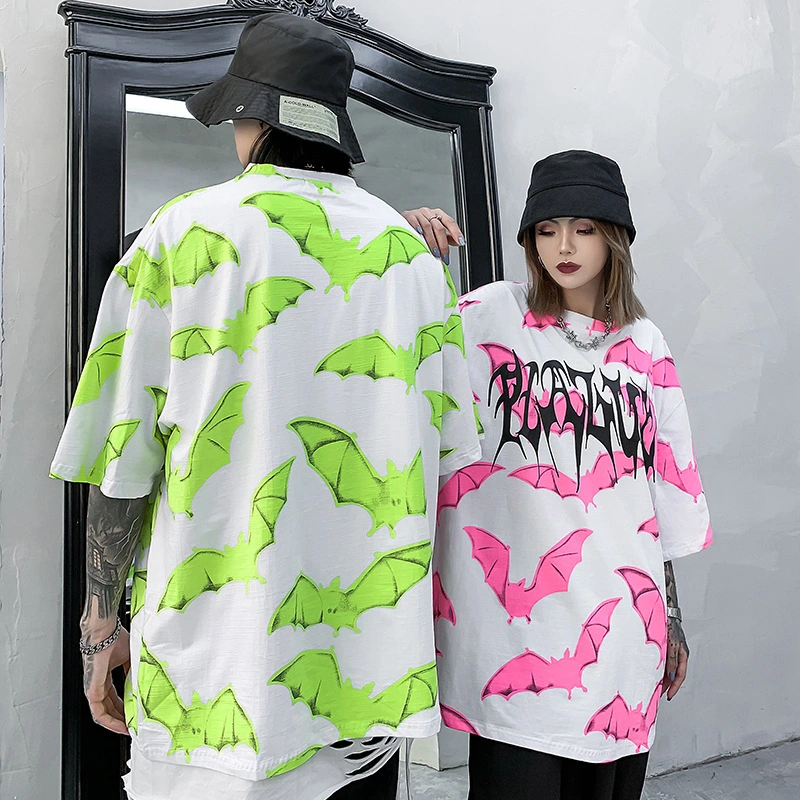Loose National Tide Bat Print T-Shirt