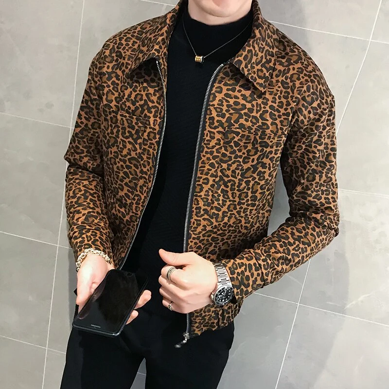 Men's Leopard Print Lapel Jacket