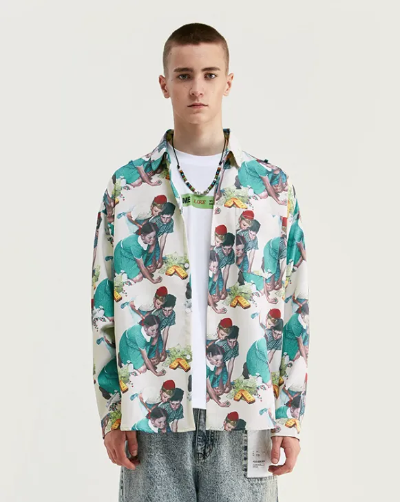 Printed loose men's long sleeves