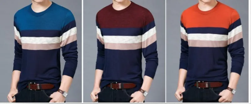 2021 autumn new youth men's long-sleeved T-shirt men's round neck thin section sweater