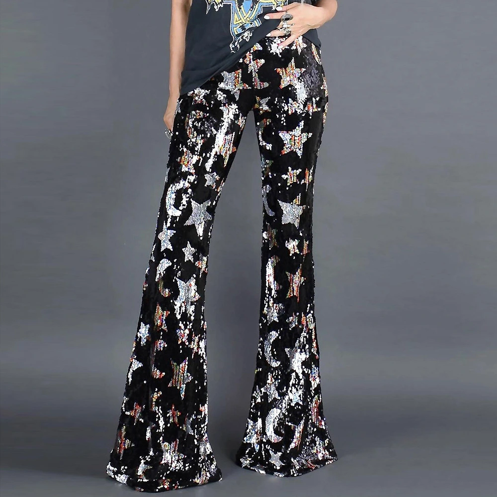 Stitched sequined women's flared pants