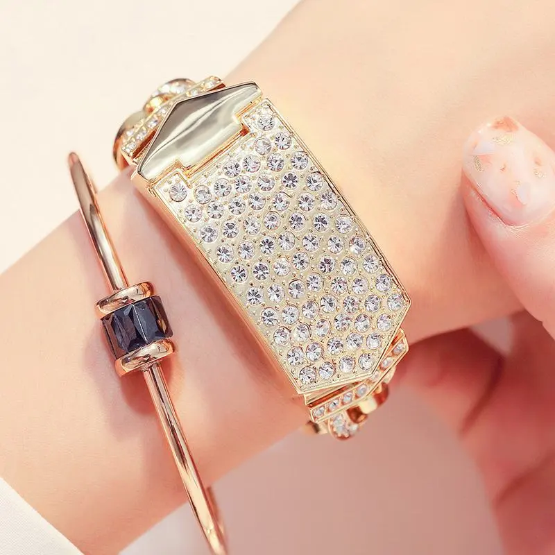 Ladies Bracelet Watch with Full Diamond Flip Cover