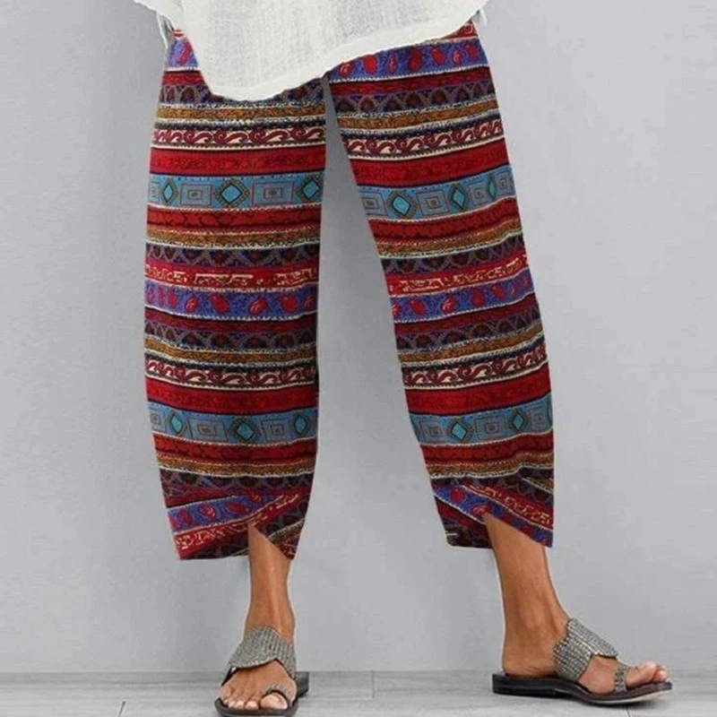 Printed elastic waist pocket pants