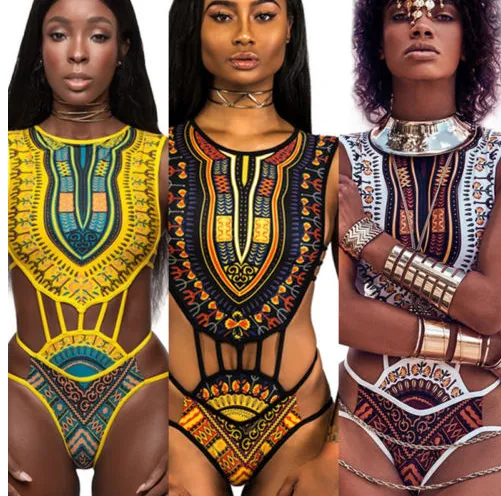 High waist swimsuit with African design.