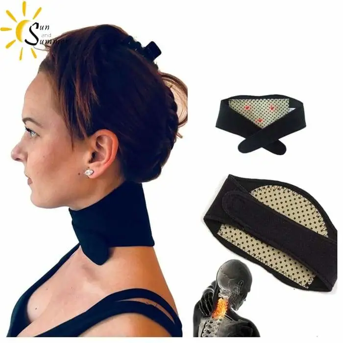 Magnetic therapy self-heating neckband cervical support