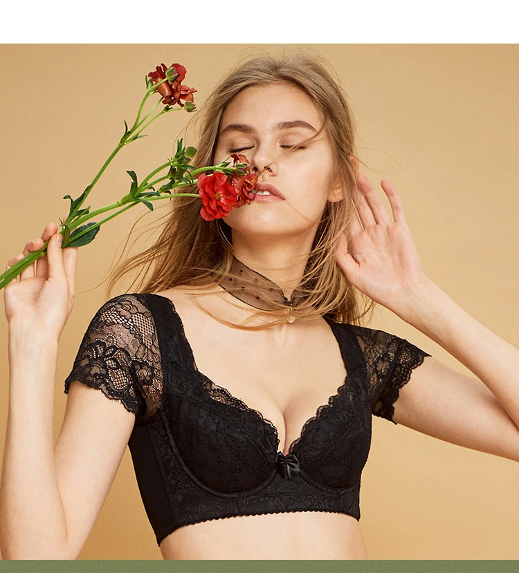 Sexy gather thin sweet lace bra