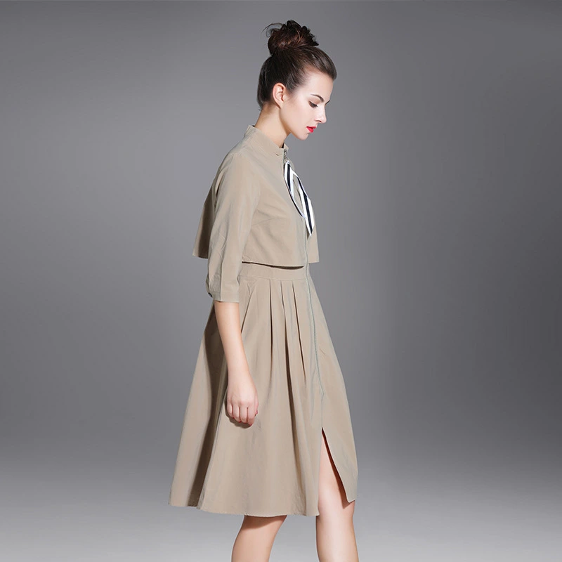 ZY2208L European station 2021 winter and autumn new small neck collar tie 7 sleeve OL professional temperament A word dress