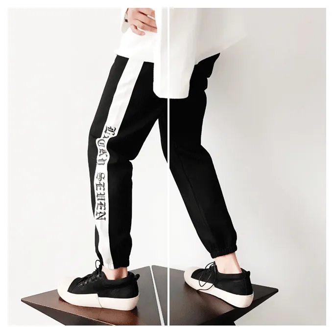 Tide brand autumn and winter new black and white stitching characters simple student sports pants warm and comfortable beam feet casual pants