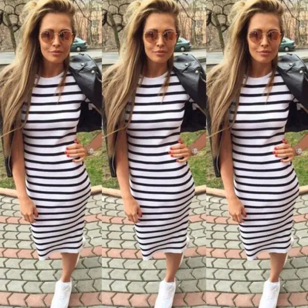Navy Striped loose long dress