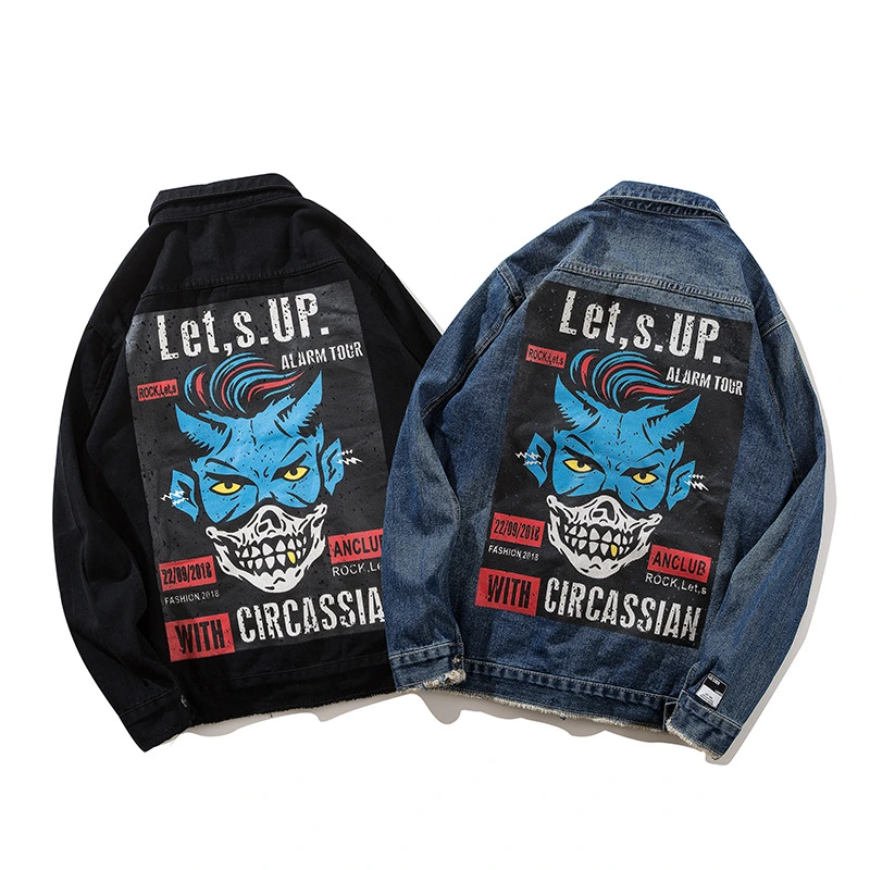 Hip hop skull print denim jacket cardigan