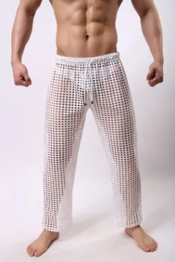 new fashion men sexy mesh trousers men casual hollow trousers