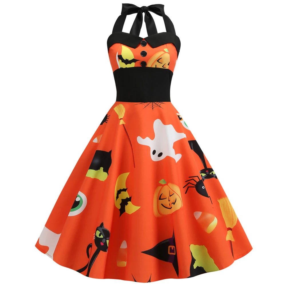 Halter print large swing sexy dress