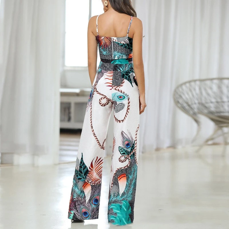 Sling plant print holiday style casual jumpsuit