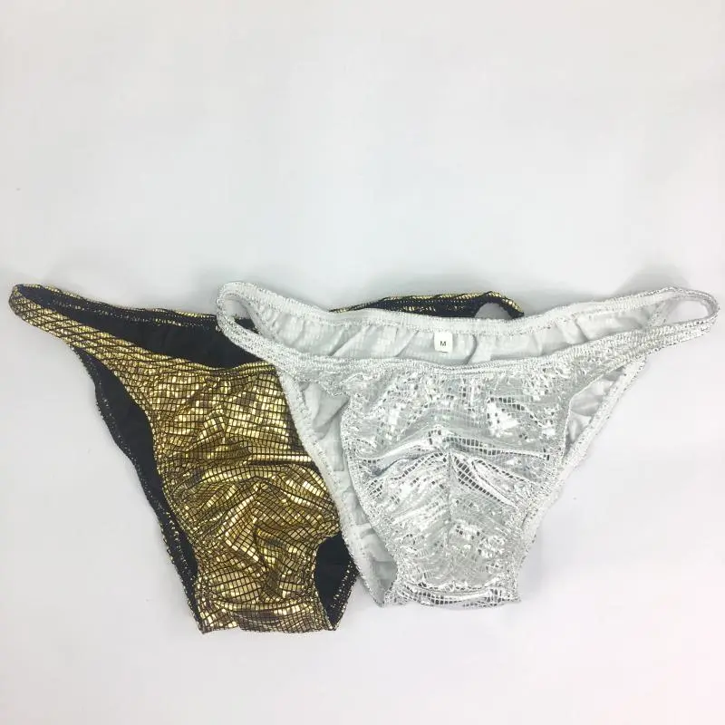 Sexy shiny gold silver small square bronzing men's shorts