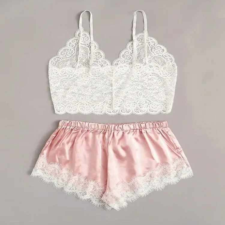 Lace two-piece suit with suspenders