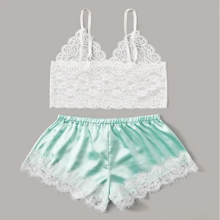 Lace two-piece suit with suspenders