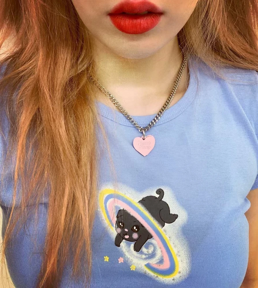 2021 summer new universe space dog print short-sleeved T-shirt sexy shirt women's clothing