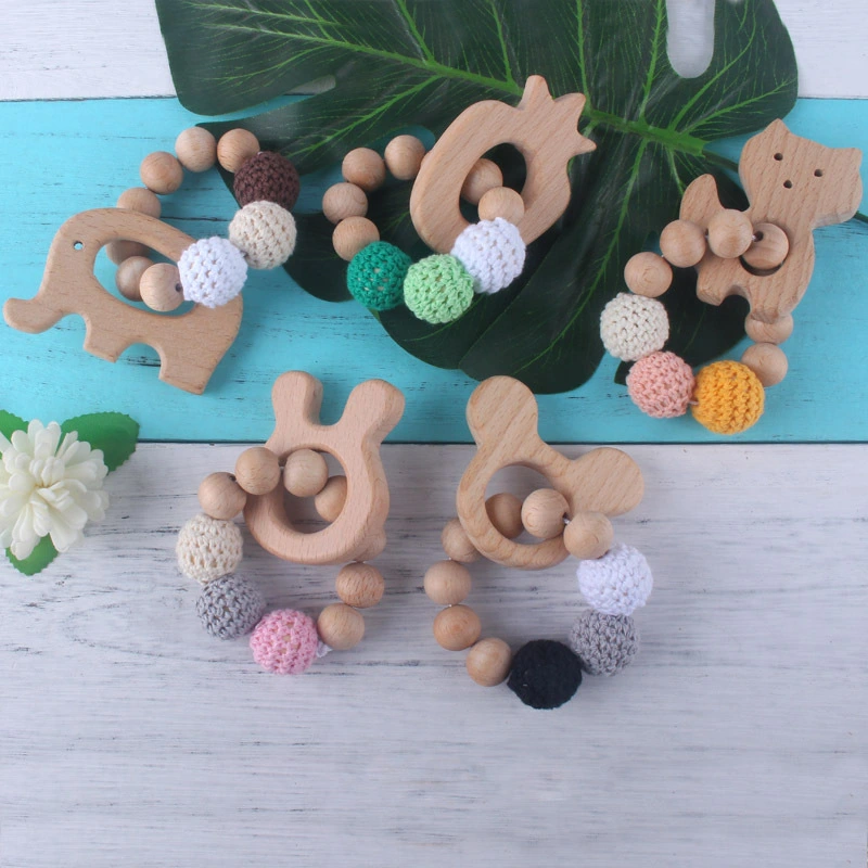 Creative beech wood teether toy baby molars animal chew