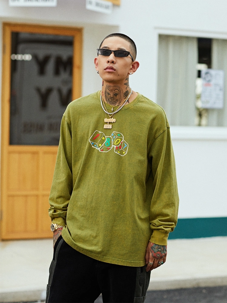 Long Sleeve Loose Round Neck Print Bottom Shirt