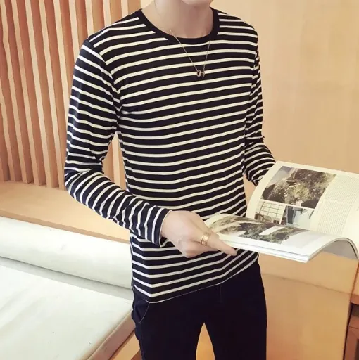 Black White Striped T-shirt Unisex Loose Oversize Extra Long Sleeve